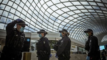 Victorian Police sweep Chadstone Shopping Centre after a small number of people staged an anti-lockdown protest last month.