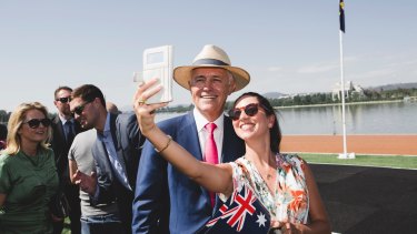 Malcolm Turnbull takes part in a citizenship ceremony on Australia Day this year.
