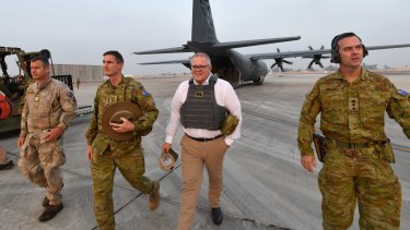 Prime Minister Scott Morrison during a visit to Task Group Taji at Taji Military Complex in Iraq. 