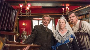 Watson (John C. Reilly), Queen Victoria (Pam Ferris) and Sherlock Holmes (Will Ferrell).