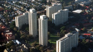 Public housing apartment blocks at Waterloo in Sydney's inner south.