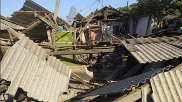 Houses damaged by an earthquake in North Lombok, Indonesia on Monday. 