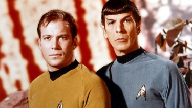William Shatner as Captain Kirk (left) with Leonard Nimoy as Mr Spock, in Star Trek.