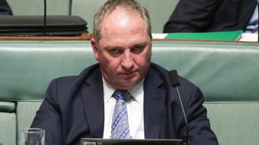 Barnaby Joyce in Parliament on Tuesday, his last day before taking personal leave.