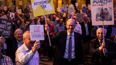 Wilson Asset Management chairman Geoff Wilson protesting against the franking credit changes in 2018. 