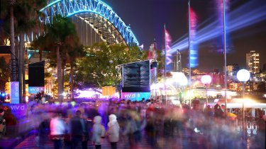 The crowds at Circular Quay for this year's Vivid festival.