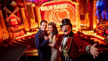 Des Flanagan and Alinta Chidzey star as Christian and Satine in the hit show, while Simon Burke plays Moulin Rouge impresario Harold Zidler. 