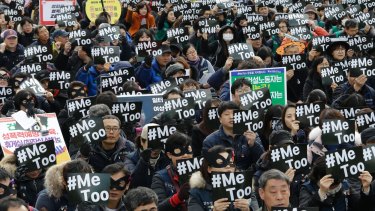 Demonstrators supporting the #MeToo movement stage a rally to mark the International Women's Day in Seoul, South Korea.