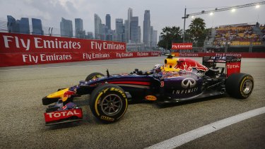 Red Bull Racing driver Daniel Ricciardo at the Singapore Formula One Grand Prix on the Marina Bay City Circuit in Singapore in 2014.