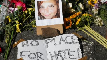 A makeshift memorial for Heather Heyer in Charlottesville. 