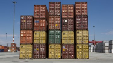 Shipping containers sit stacked at  Transnet port in Johannesburg. 