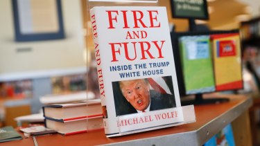 Three remaining copies of the book "Fire and Fury: Inside the Trump White House" by Michael Wolff are displayed at a Barnes & Noble store in January.