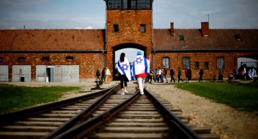 The railway tracks leading to the former Nazi death camp Auschwitz-Birkenau.