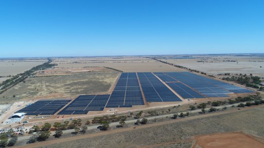 Jobs surge in large-scale renewables: A solar farm near Swan Hill in north-west Victoria.