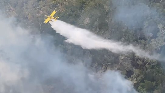 Water-bombing efforts against the Fraser Island bushfire on Friday, November 27.