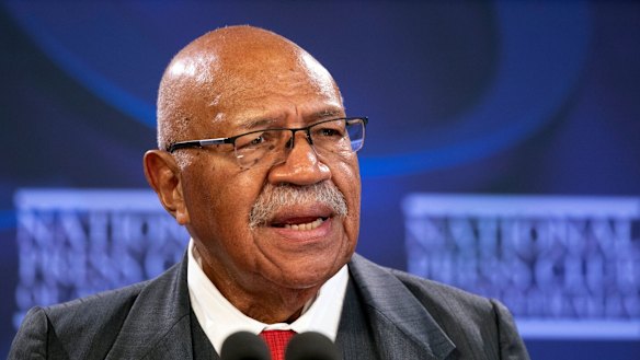 Fiji Prime Minister Sitiveni Rabuka addresses the National Press Club in Canberra this week.