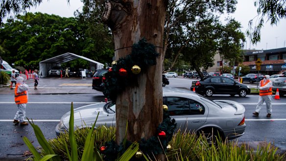 Drive through COVID-19 testing in Avalon after an outbreak in the area.