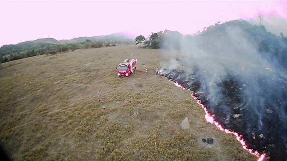A drone photo shows bush fires burning in Mato Grosso state, Brazil. 