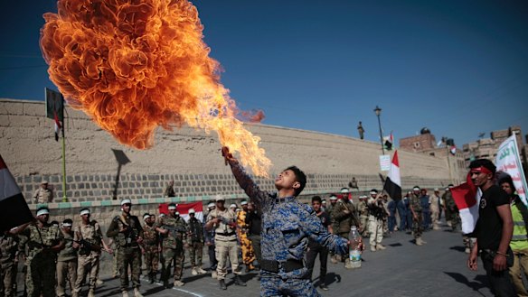 Newly recruited Houthi rebels at a parade in Sanaa, Yemen in January. The bitter civil war is becoming a barrier to solving broader problems in the Middle East.