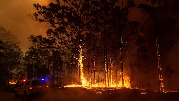 The Liberation Trail fire outside Nana Glen on Tuesday.