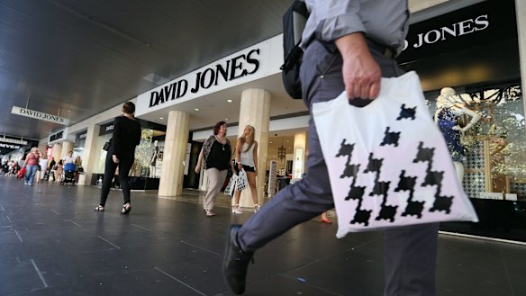 Profit at David Jones has plunged 42 per cent.