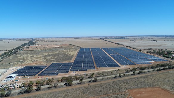 Jobs surge in large-scale renewables: A solar farm near Swan Hill in north-west Victoria.
