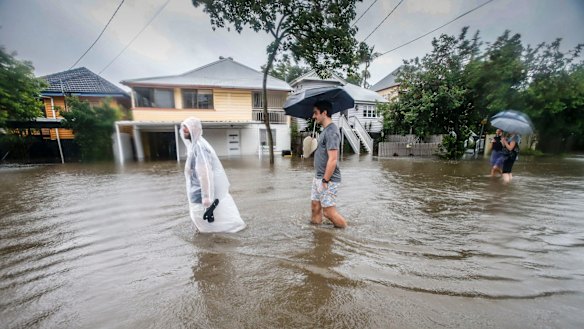 Rain from ex-cyclone Debbie flooding Windsor.