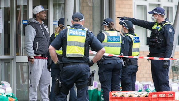 The lockdown scene at the towers in North Melbourne.  