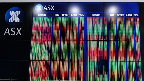 Digital market boards are seen at the Australian Stock Exchange (ASX) in Sydney.