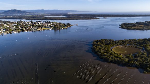 Oyster farms on the Crookhaven River at Greenwell Point, which comes off the Shoalhaven River.