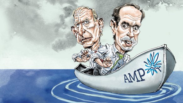 Cut adrift: AMP chairman David Murray and CEO Francesco De Ferrari. Illustration: Joe Benke