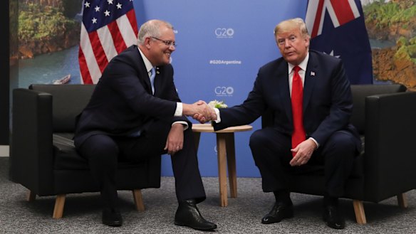 Prime Minister Scott Morrison meets with US President Donald Trump while attending the G20 summit in Buenos Aires.