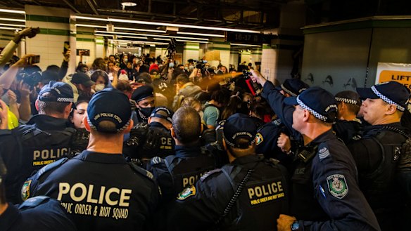 Up to 100 protesters in Central Station were hit with pepper spray after the main march in Sydney dispersed.