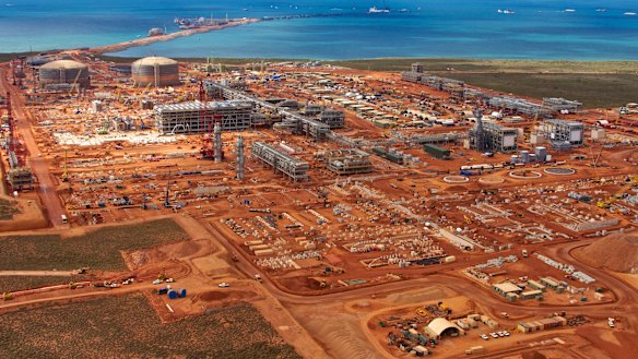 Aerial View of Chevrons Gorgon LNG Plant which was under construction on Barrow Island in Western Australia.