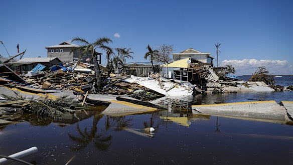 Damaged homes following Hurricane Ian in Matlacha Isles, Florida. 
