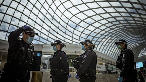 Victorian Police sweep Chadstone Shopping Centre after a small number of people staged an anti-lockdown protest last month.