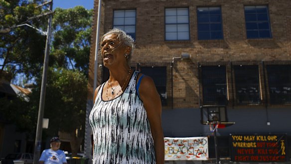 Wiradjuri elder Jenny Munro at the tent embassy in Redfern. She opposes plans for high-rise student accommodation at The Block. 