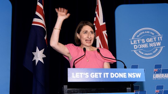 Gladys Berejiklian celebrates her victory in the NSW election.