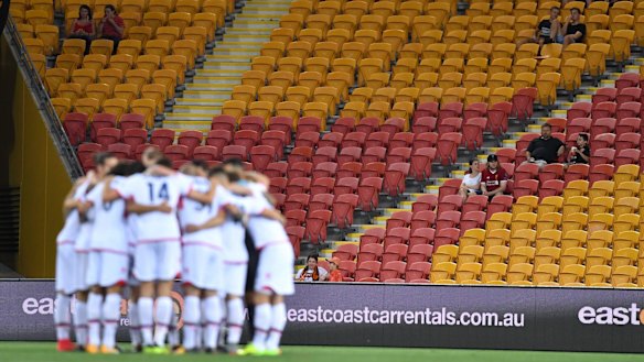 A near-empty stand for an A-League game at Suncorp Stadium in 2017.
