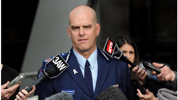 Victoria Police Chief Commissioner Simon Overland addresses media in 2011.