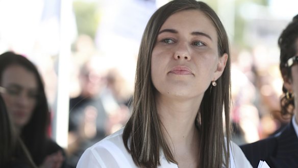 Brittany Higgins at the Women’s March 4 Justice at Parliament House in Canberra last Monday.