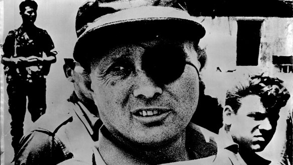 Moshe Dayan during the six day war, as minister of defence.