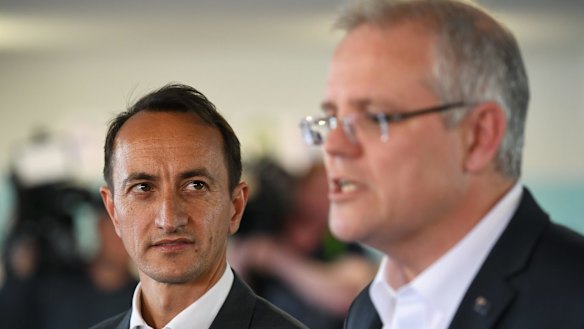 Prime Minister Scott Morrison and Liberal candidate for Wentworth Dave Sharma.