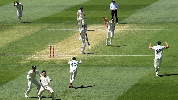 Here comes Scott Boland. There goes Joe Root. There goes England.
