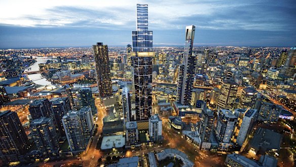 An artist's impression of the completed Australia 108 building, set to be the highest tower of Mebourne's city skyline. 