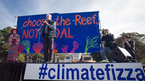 Former Liberal Party leader and member for Wentworth John Hewson at a climate protest in his old seat in 2017. The Wentworth by election will be held on October 30.