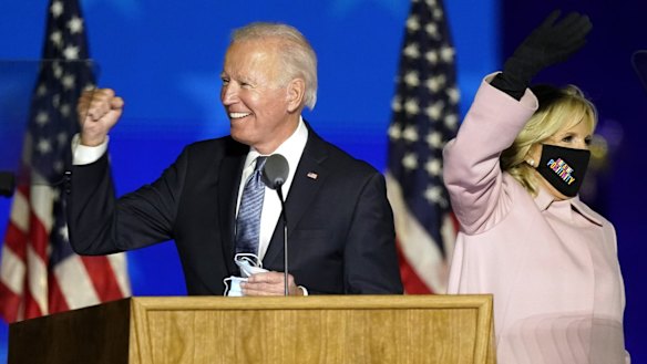 Democratic presidential candidate Joe Biden with his wife, Jill Biden, in Wilmington, Delaware.