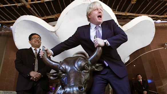 Raging bull: Boris Johnson, pictured right in 2012 during his time as mayor of London, pioneered journalism about the European Union in the 1980s and 1990s that 'bore scant relation to the truth'.