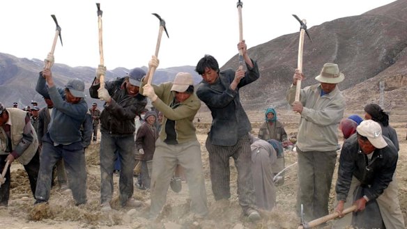 Farmers in Tibet: In the first seven months of this year over 500,000 rural Tibetan labourers have been pushed into military-style training centres.