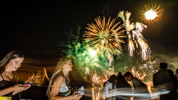 Fireworks entertain a large crowd at Regatta Point for Skyfire 2018.